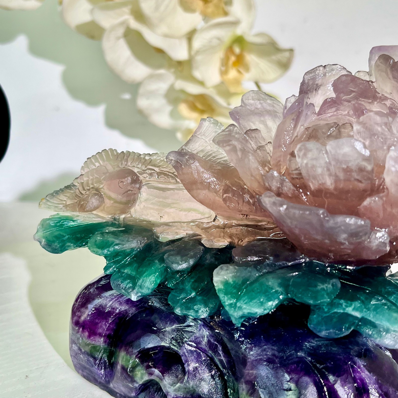 4.43LB Natural fluorite quartz products, hand carved and polished spiritual orn