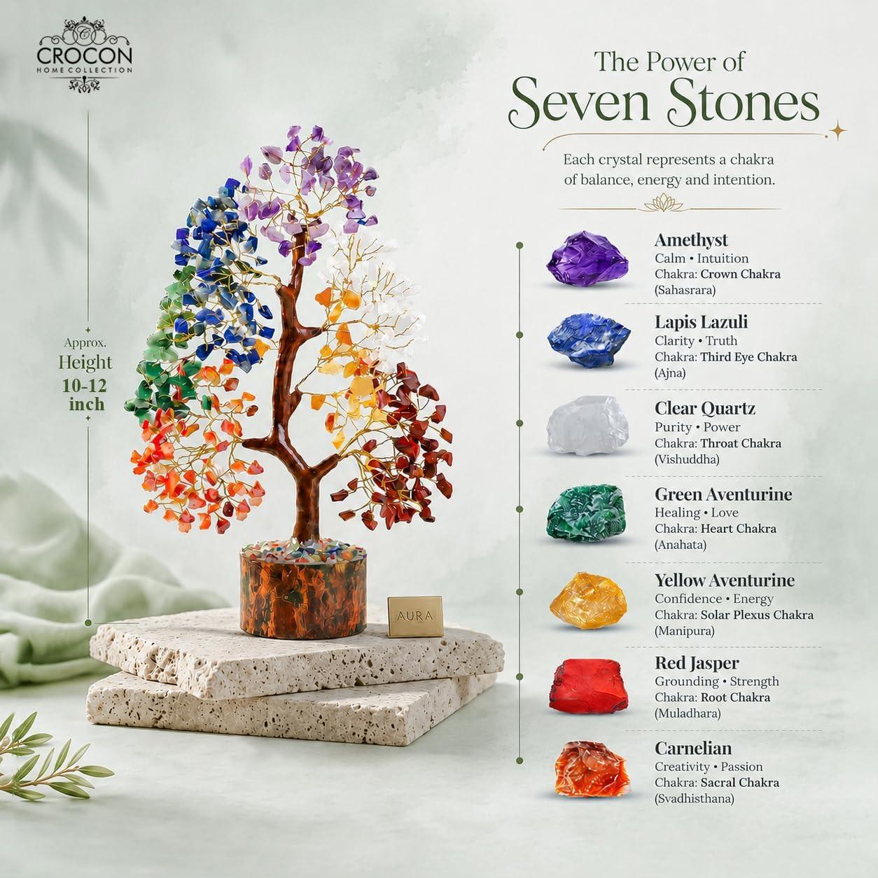 ® 7 Chakra Crystal Tree of Life, Healing Crystals Tree 10-12 Inch, Birthday Gift