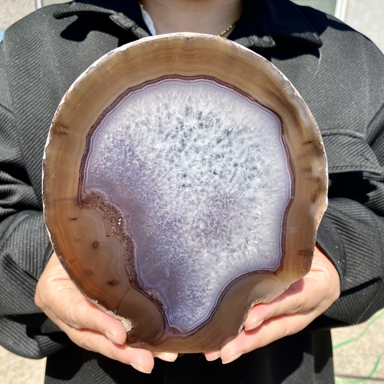1.7LB Natural Agate Striped Crystal Quartz, Hand-cut Mineral Specimen Healing