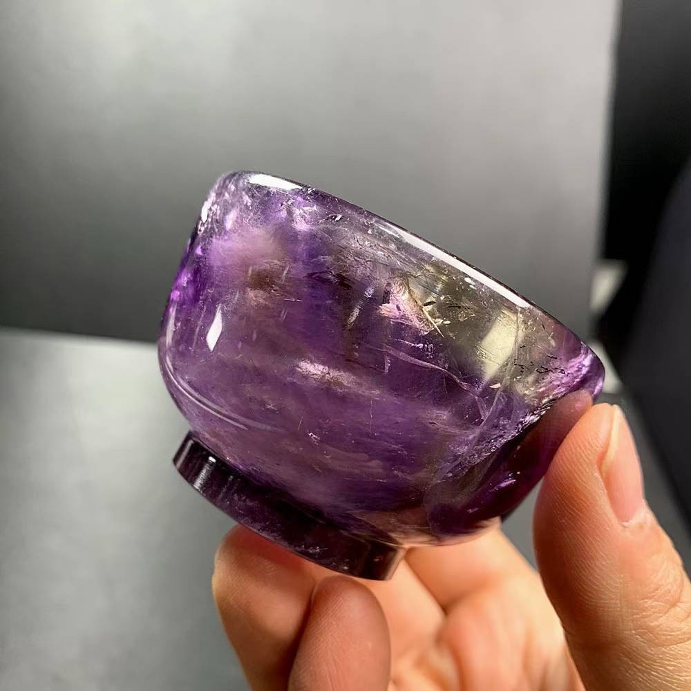 150g Natural Amethyst Quartz Carved Bowl Crystal Mineral reiki Decor
