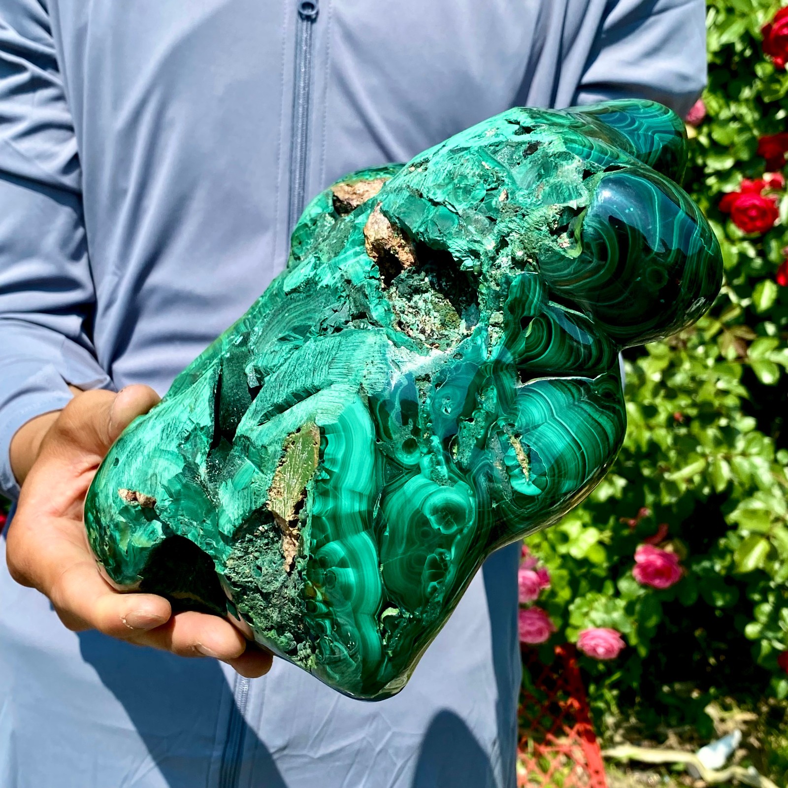 12LB Natural glossy Malachite egg transparent cluster rough mineral sample