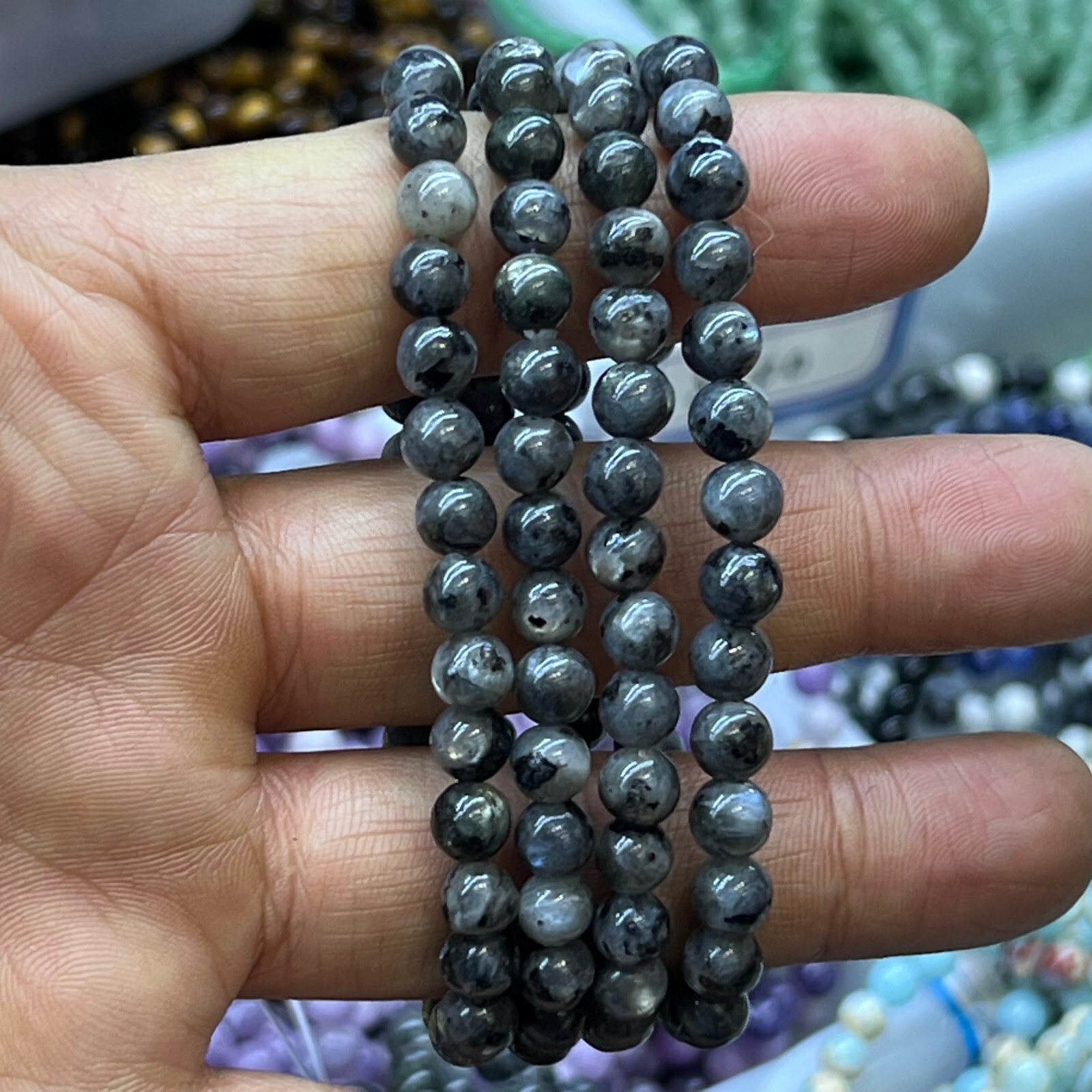 Wholesale Lot 6 Pcs Natural ShimmerStone 6 mm 7.5″ Crystal Stretch Bracelet