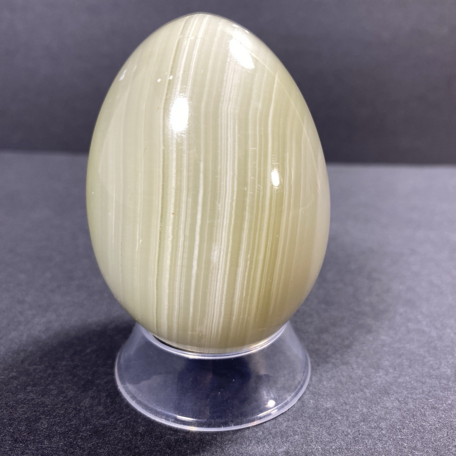 Natural Onyx Stone Egg With Stand Hand Polished Banded Agate Calcite Crystal