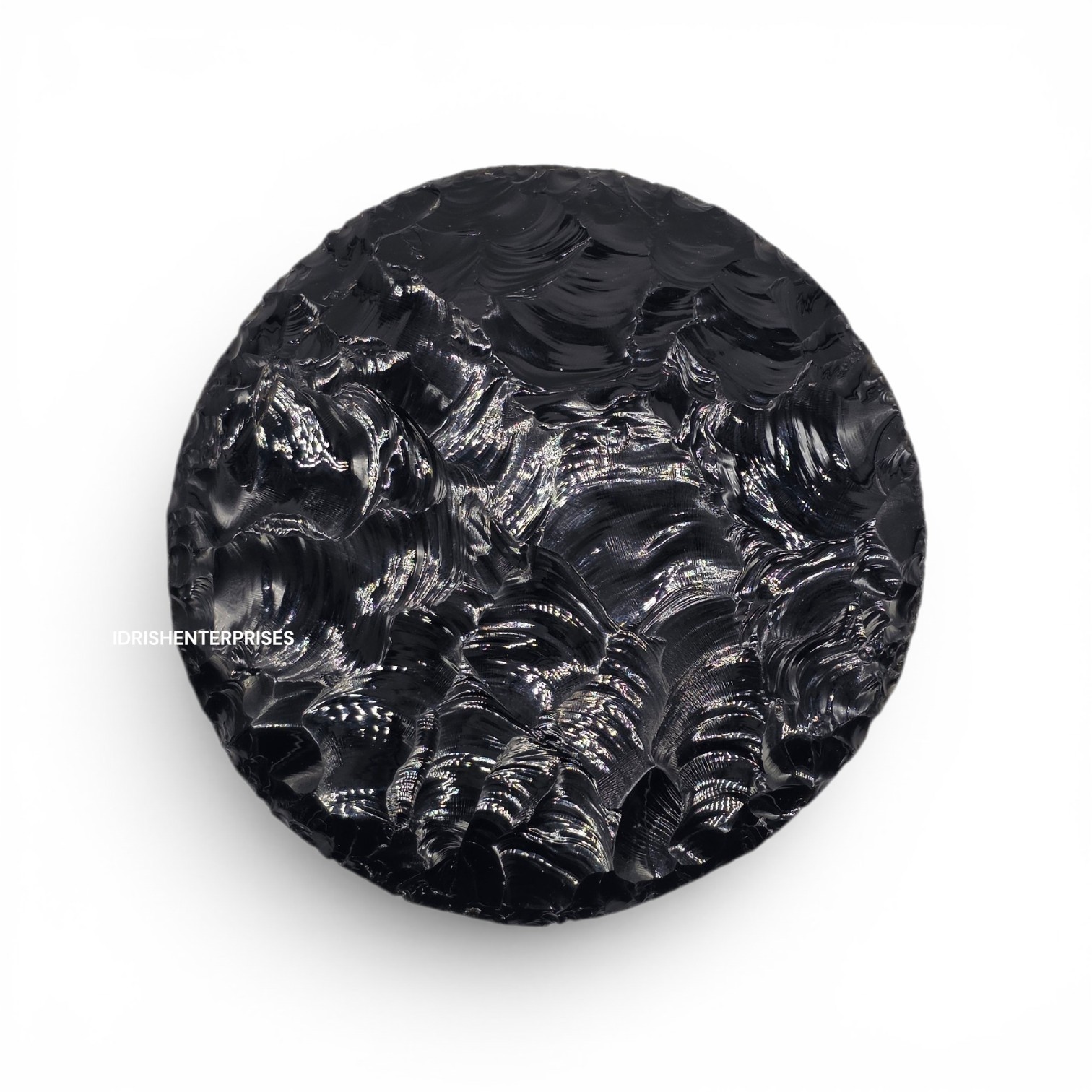 Handcrafted Black Obsidian Disk Round Crystal Display Decor 100mm 125mm 150mm.