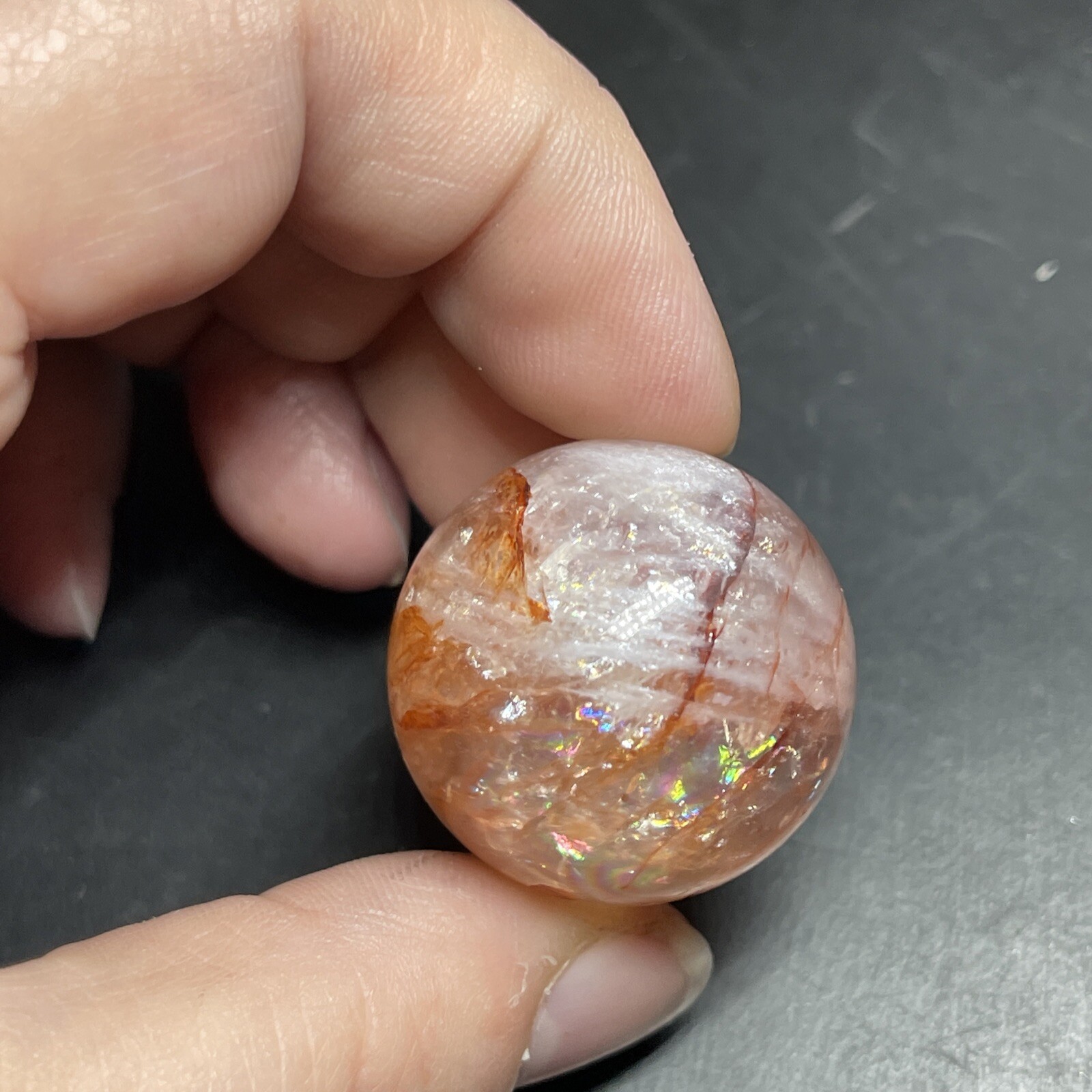 Fire Quartz Hematoid Crystal Sphere Ball Mini Sphere Marble 27.8mm