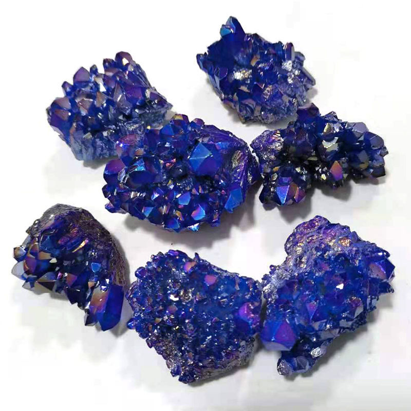 100g Natural Aura Blue Titanium Quartz Crystal Cluster Geode Ore Specimens Reiki