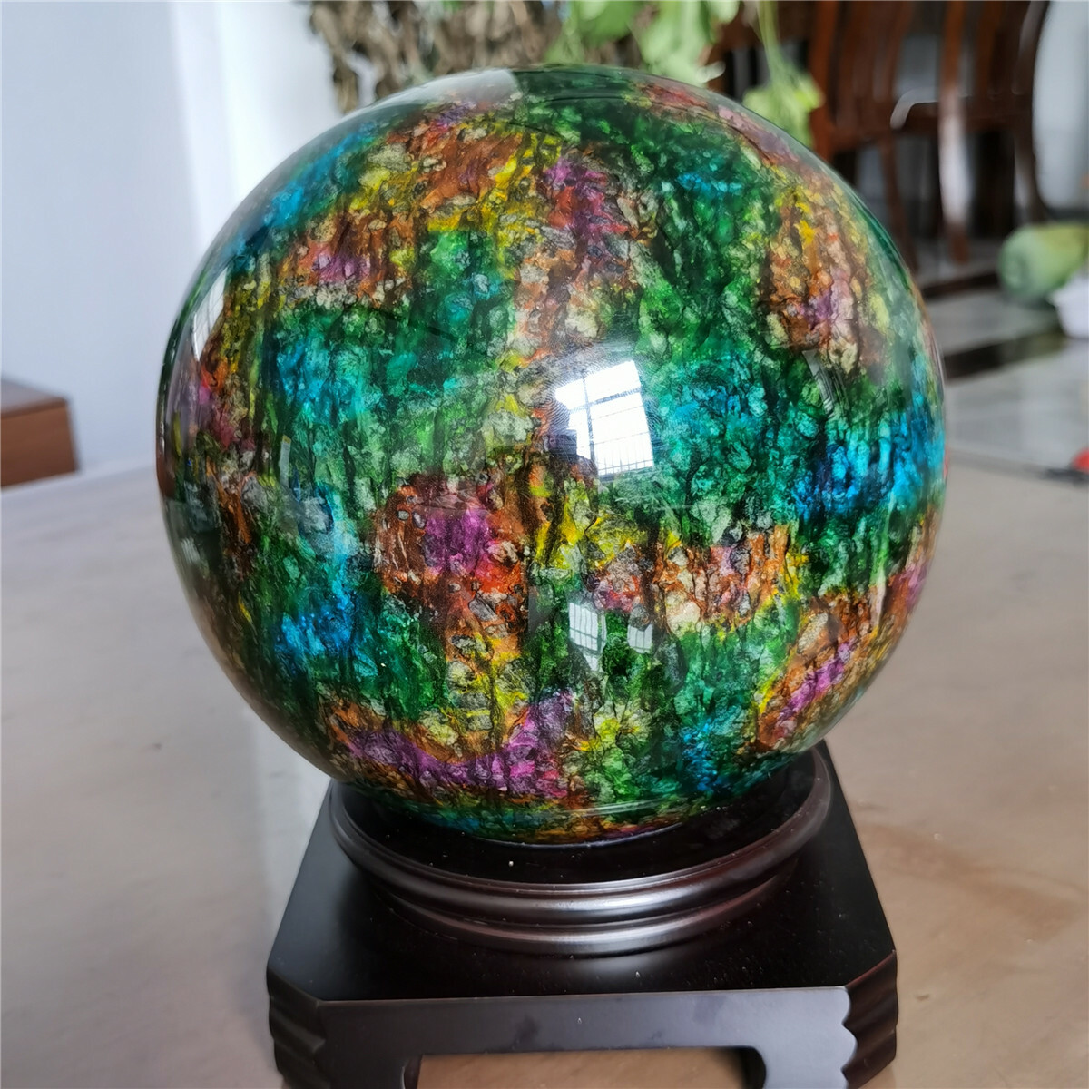 12.4kg Natural “Seven Colors Jade” sphere specimen -Taiwan China +stand 11