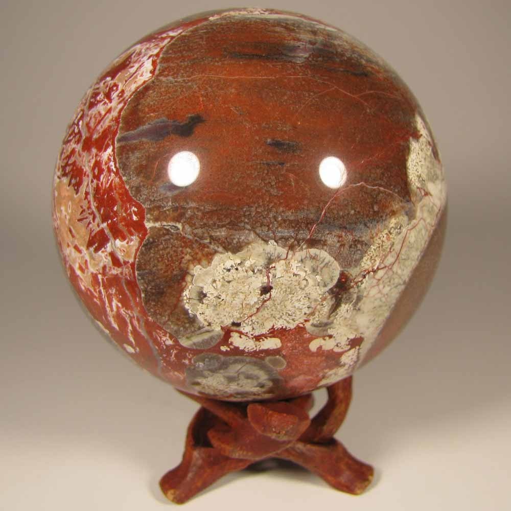 2.9″ MONEY AGATE Rhyolite Gemstone Sphere w/ Stand – Indonesia – 75mm – 1.2 lbs.