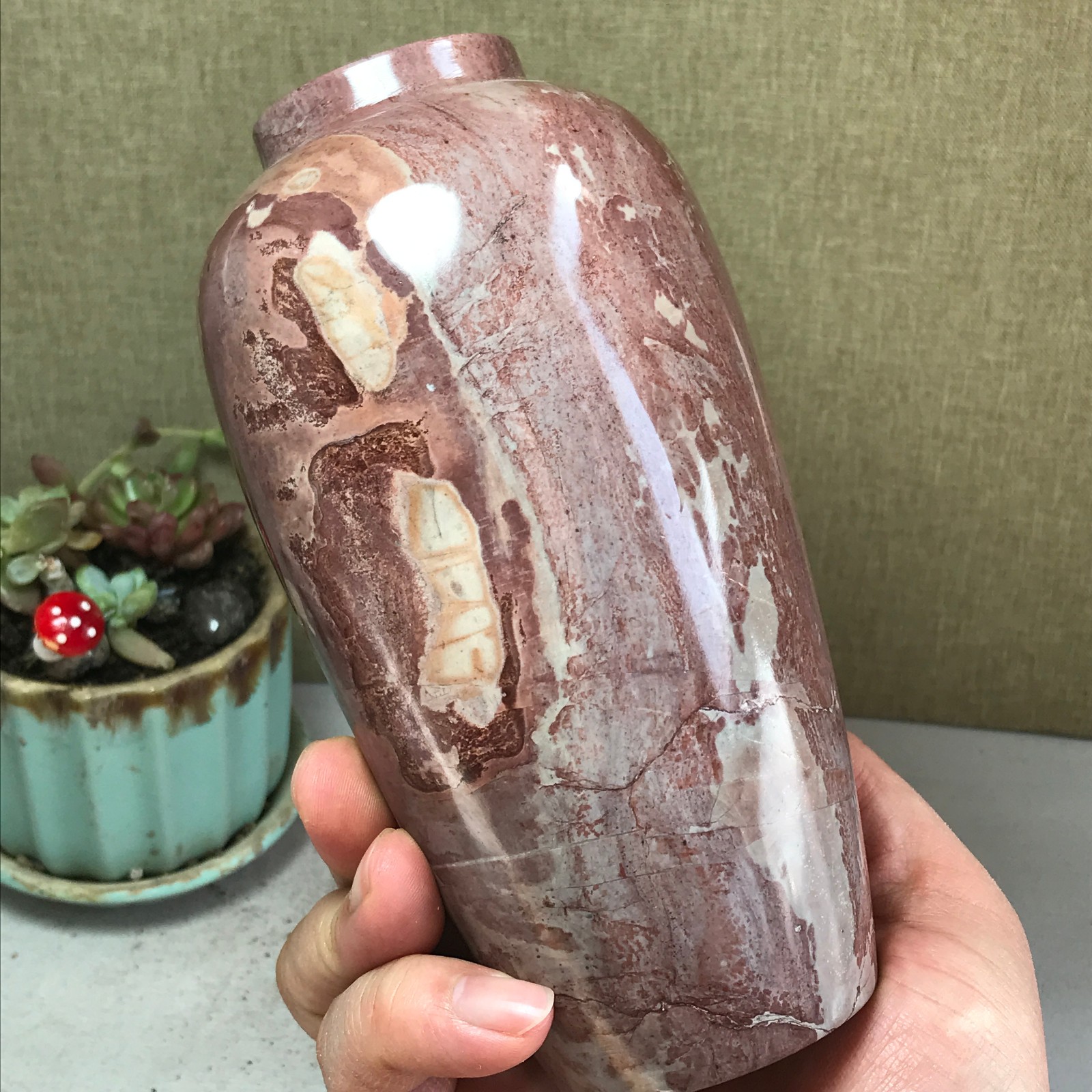Natural Chinese painting vase stone crystal ornaments for home decoration A4164