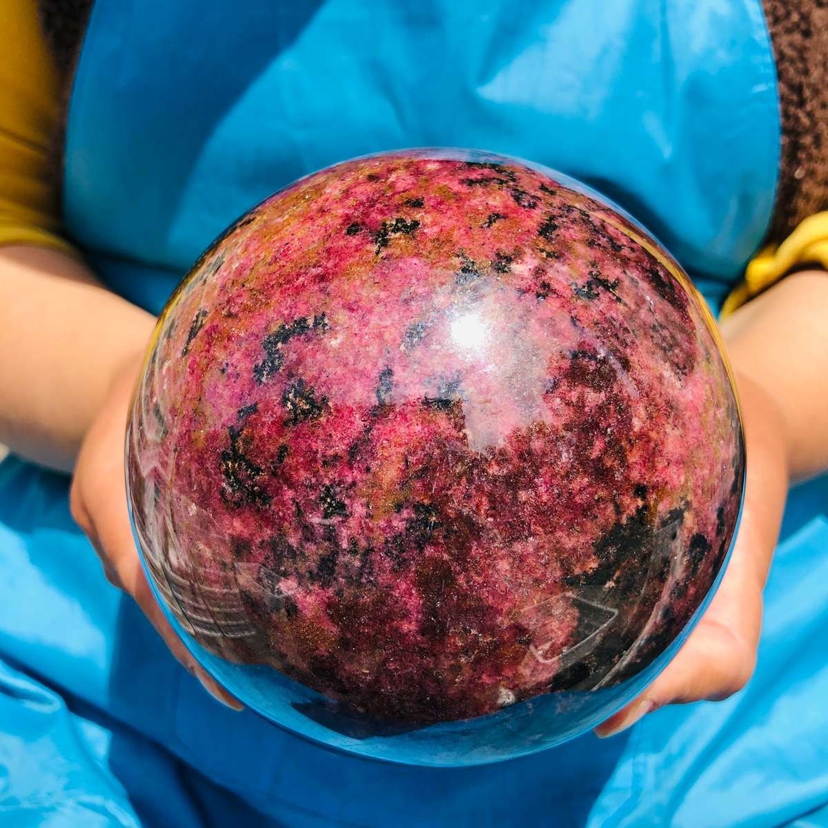 6.77LB Natural Rhodonite Crystal Sphere Pink Black Healing Gem Stone 4792