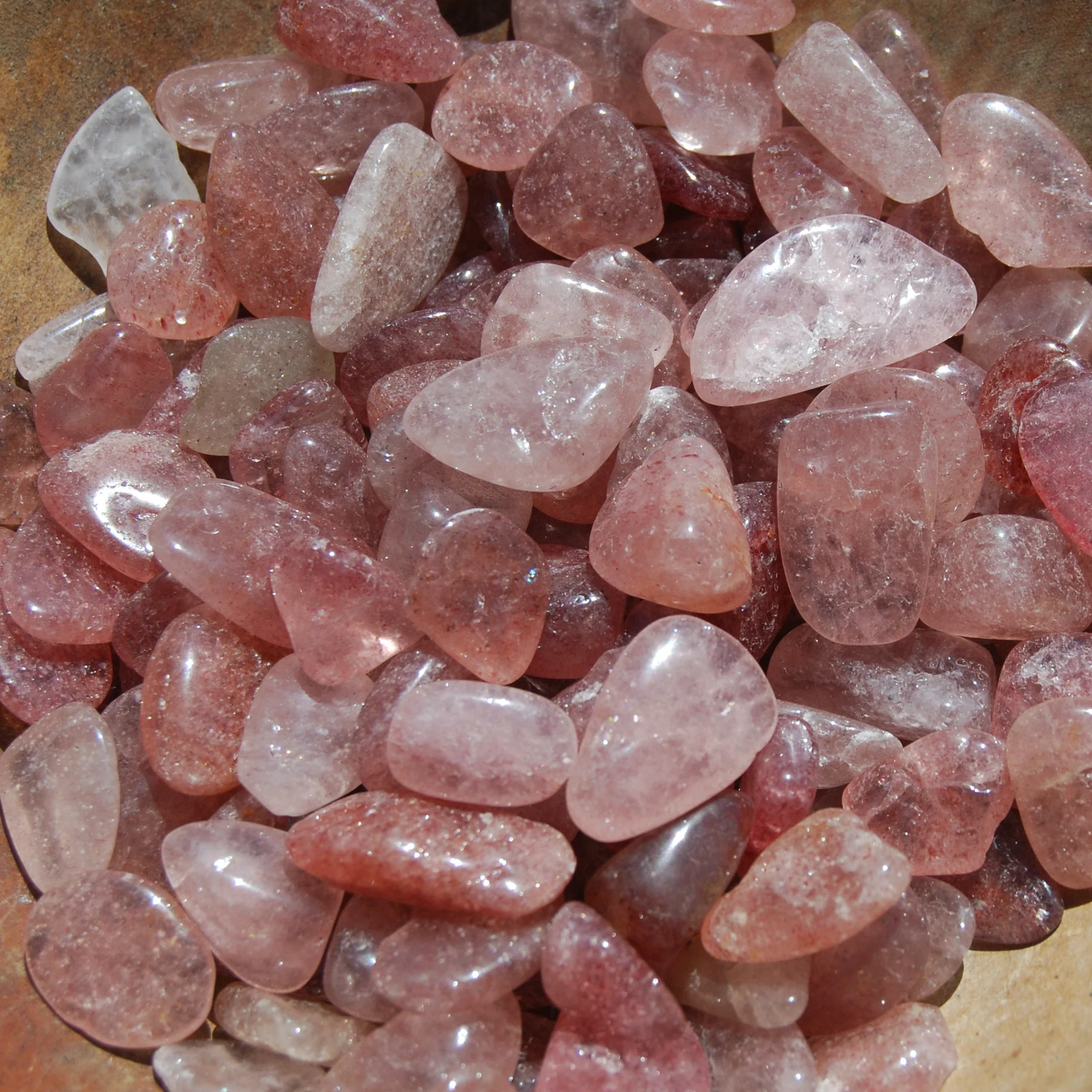 10pcs Strawberry Quartz Tumbled Stones, Tanzurine Quartz, Small Crystal Set
