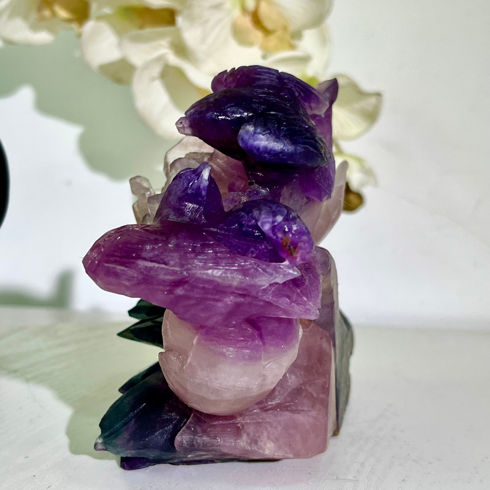 4.18LB Natural fluorite quartz products, hand carved and polished spiritual orn