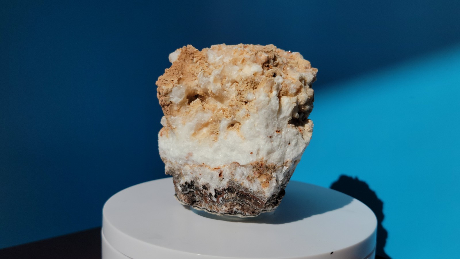 316 G. Perimorphic Quartz and Calcite Specimen with Plexiglass Round Stand