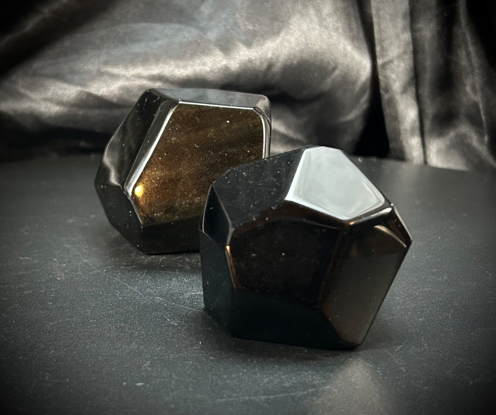 10.9oz (310 grams) Pair Of Black Obsidian Geometric Freeforms