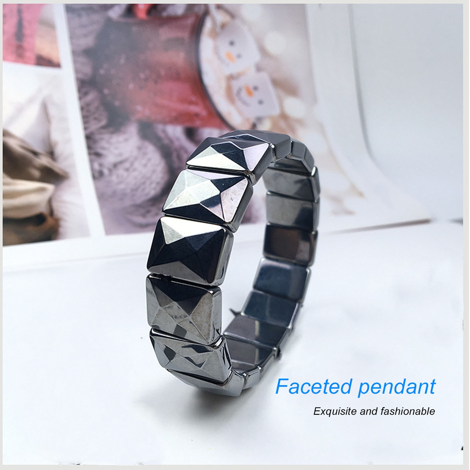 Terahertz Stone Bracelet Faceted Rectangle Pain Relief Bracelet For
