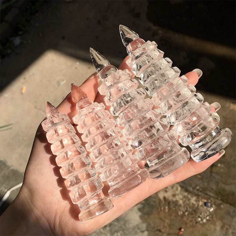 Natural Clear Quartz Wenchang Tower Crystal Carving Decor random 1pcs No base