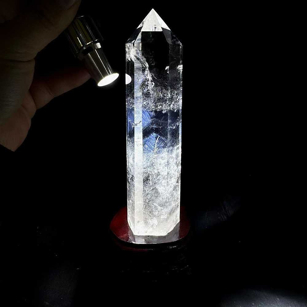 350g Natural White Quartz Obelisk Energy Crystal Point Wand Reiki Decor+Stand