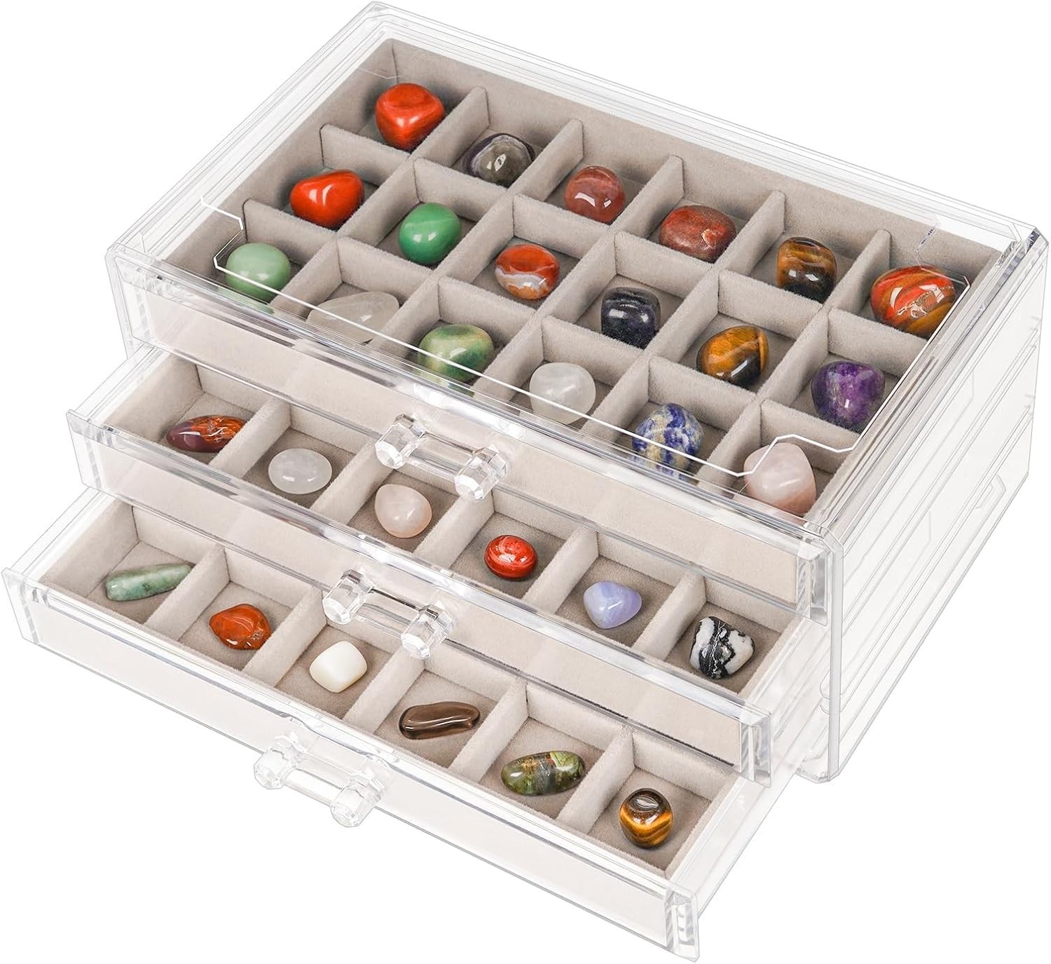 Rock Display Case,54 Grids Rock Collection Box for Kids with Mini Magnifying