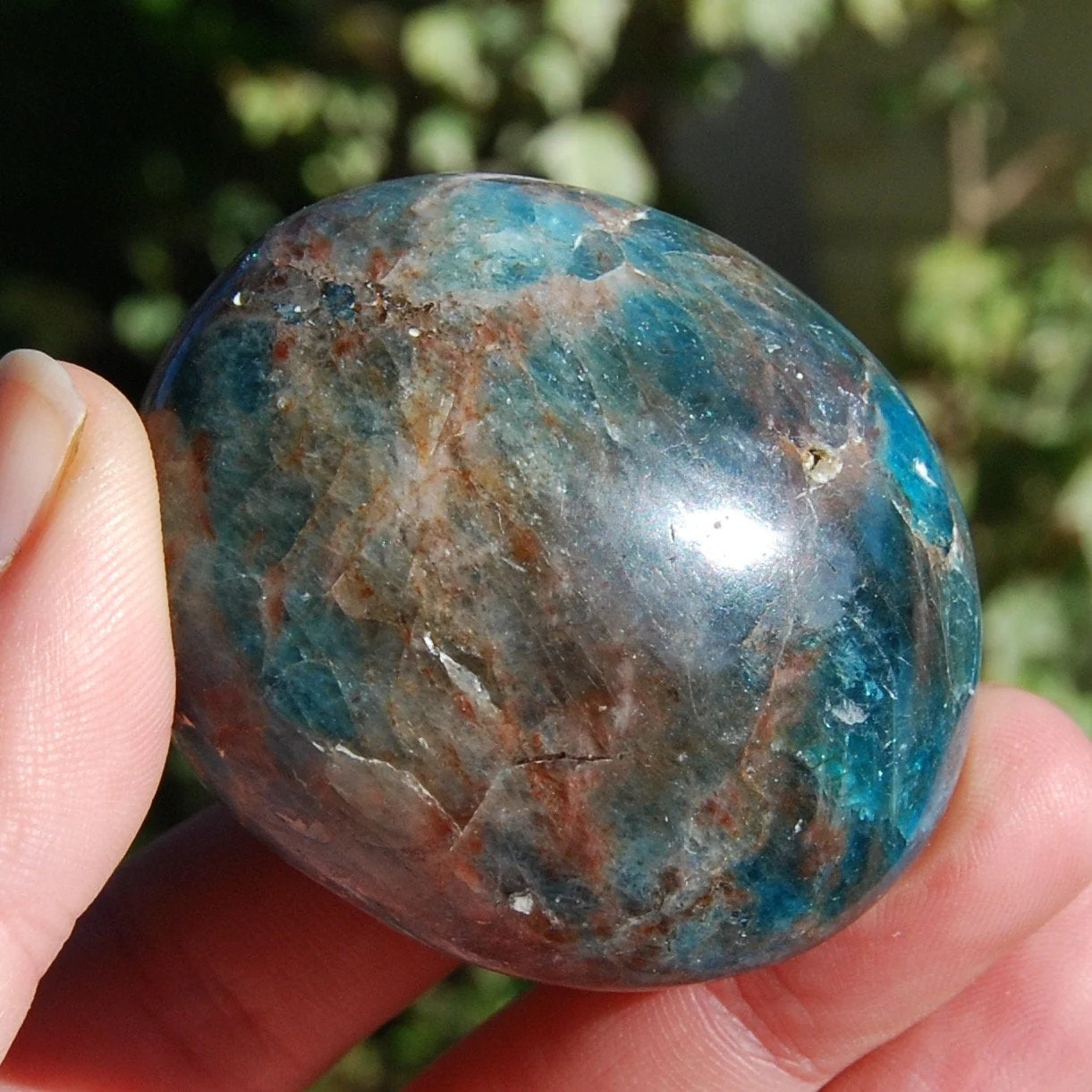 ONE Natural Gemmy Apatite Crystal Palm Stone, Madagascar