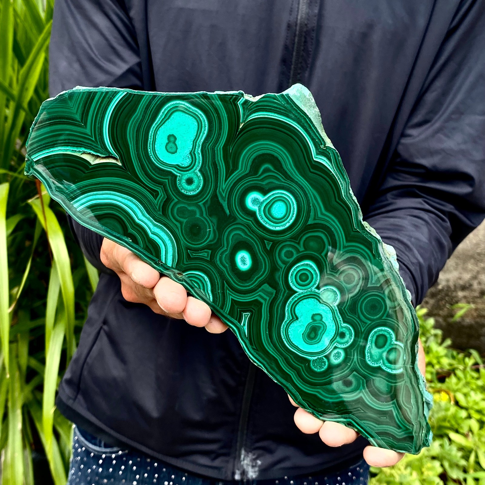2.71LB Natural Green Malachite Crystal Flaky Pattern Ore Specimen Quartz Healing