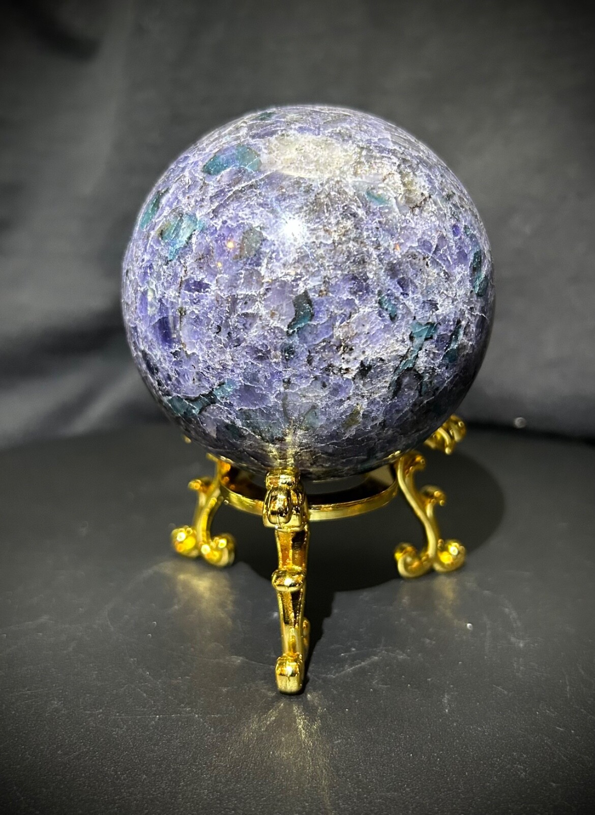 2.9″ Iolite Sphere With Metal Stand 1lb 5oz