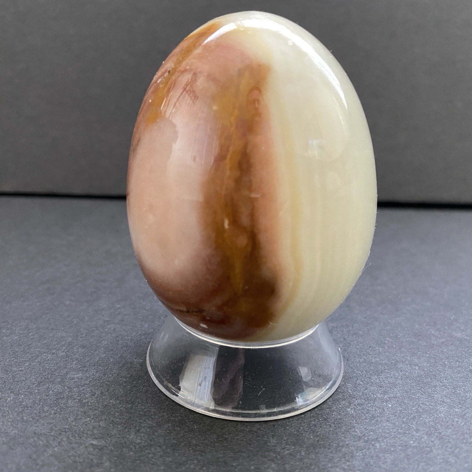 Natural Onyx Stone Egg With Stand Hand Polished Banded Agate Calcite Crystal