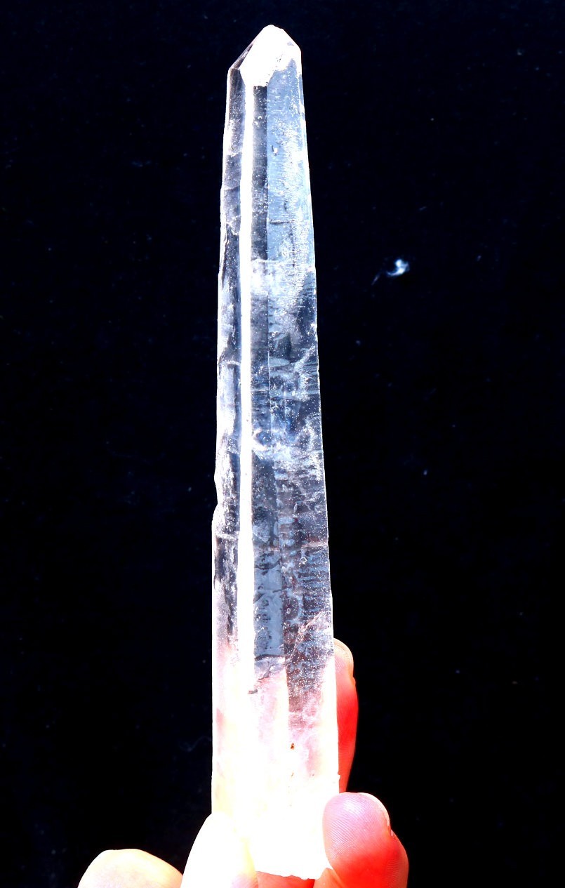 Natural transparent “blue needle pyramid” crystal iron ore mineral specimen