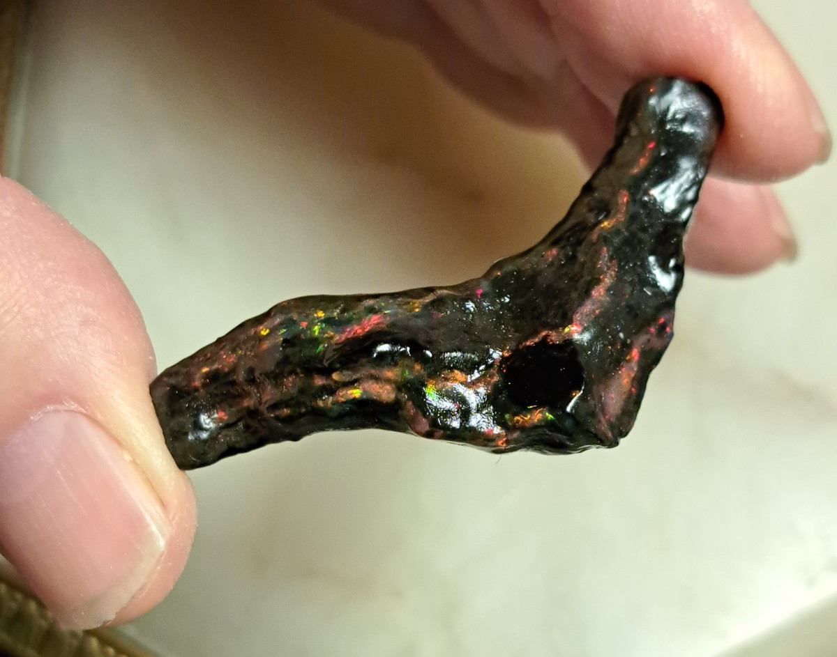Huge Multicolor 38.52ct Indonesian Wood Opal Fossil Red, Green, & Yellow Flashes