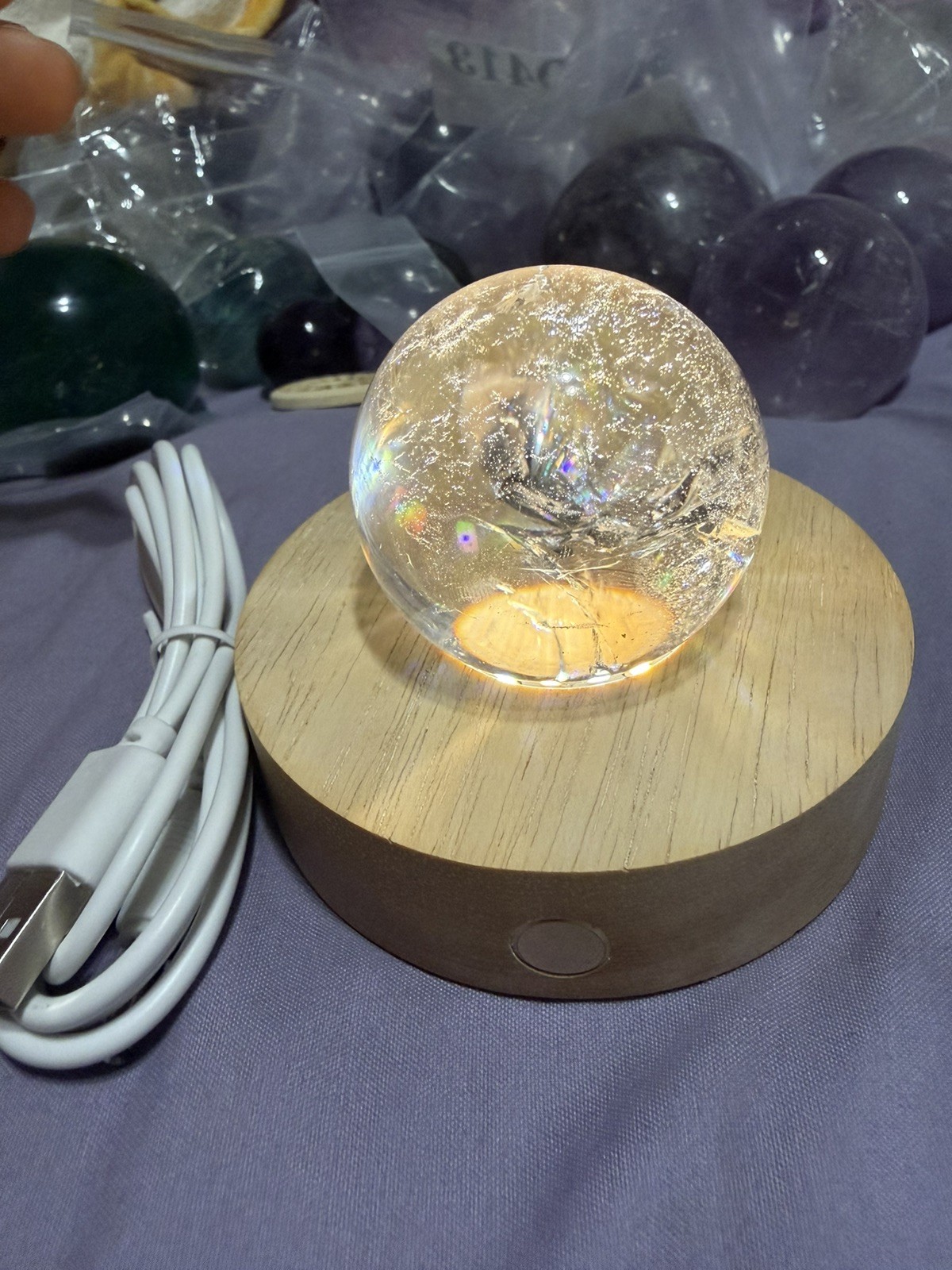 Wooden LED Light Base Display Stand for Acrylic Resin Crystal Sphere Glass Art