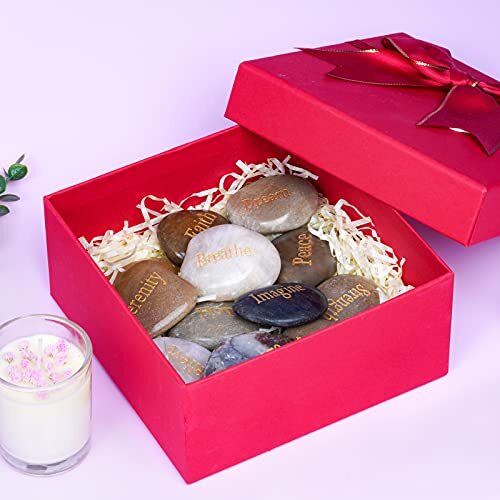 12 Pcs Inspirational Stones Engraved Words Rock Encouragement Amulets Gift