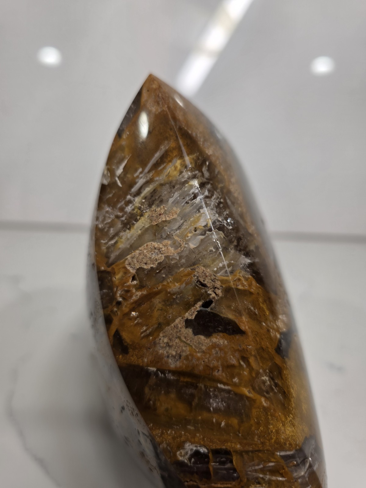 4LB 6″ High-Grade AAA Golden Healer with Smoky Quartz Crystal Flame Free-form