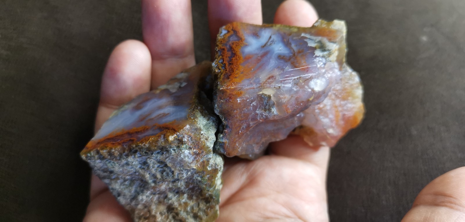 Scenic Red & White Plume Agate Slabs, Not Polished, 100% Natural, 198 Grams