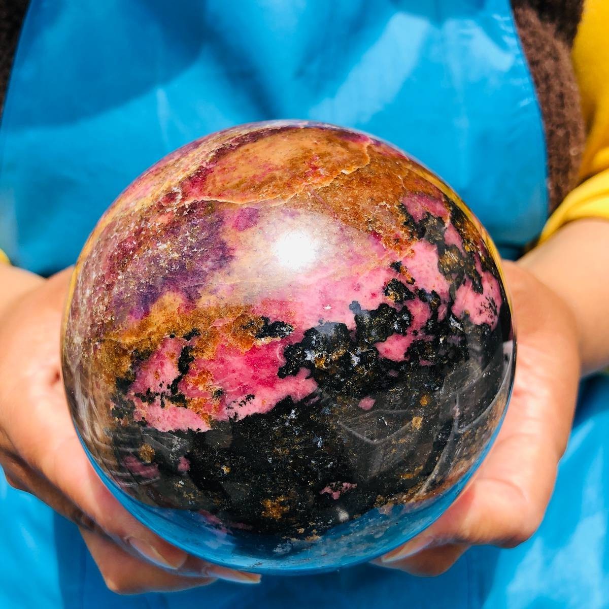 4.68 LB Natural Rhodonite Crystal Sphere Pink Black Healing Gem Stone 4772