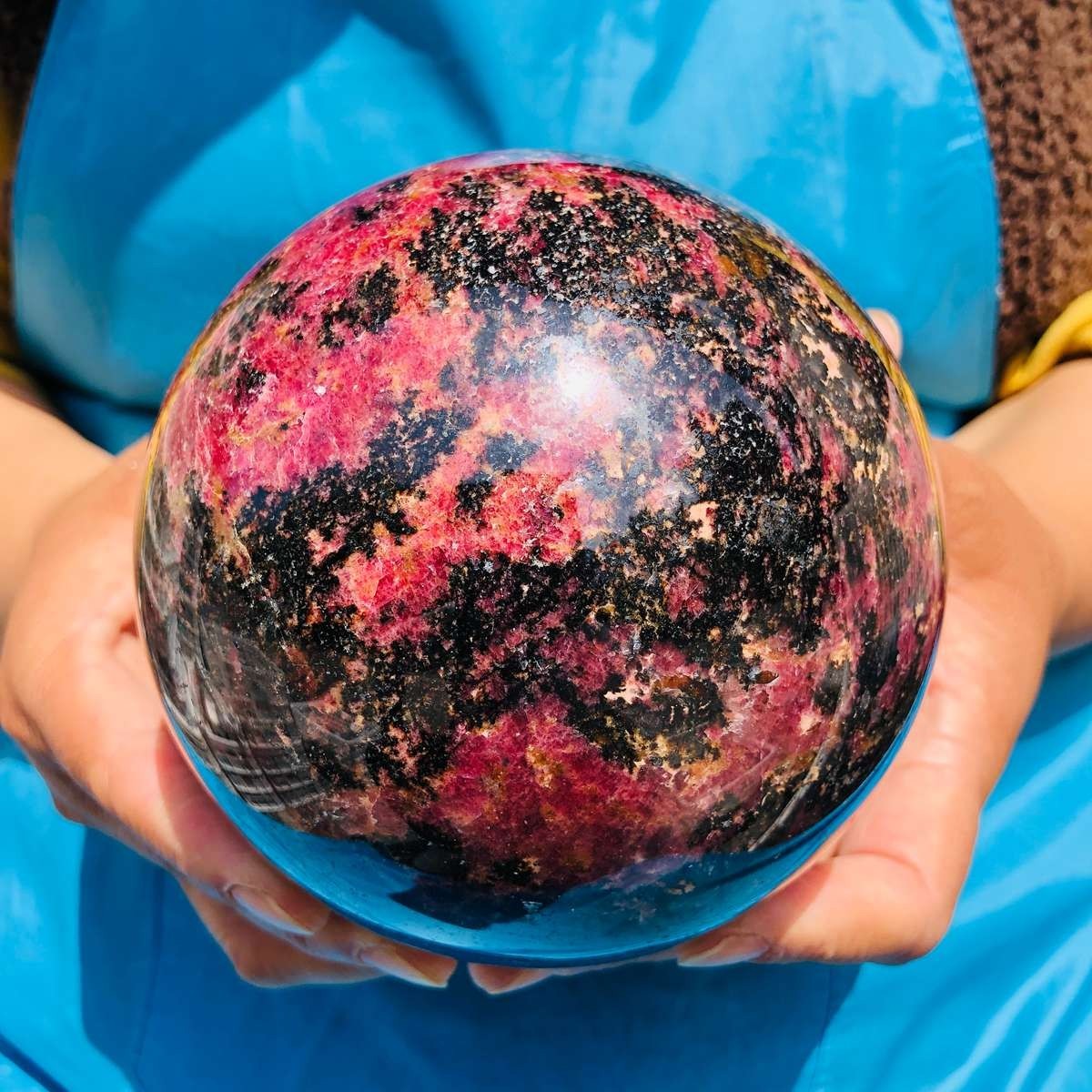6.35LB Natural Rhodonite Crystal Sphere Pink Black Healing Gem Stone 4800