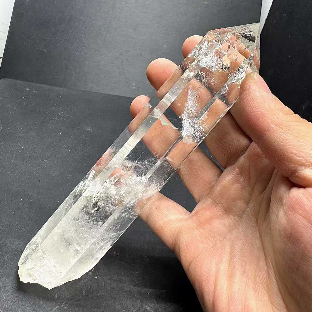 350g Natural White Quartz Obelisk Energy Crystal Point Wand Reiki Decor+Stand