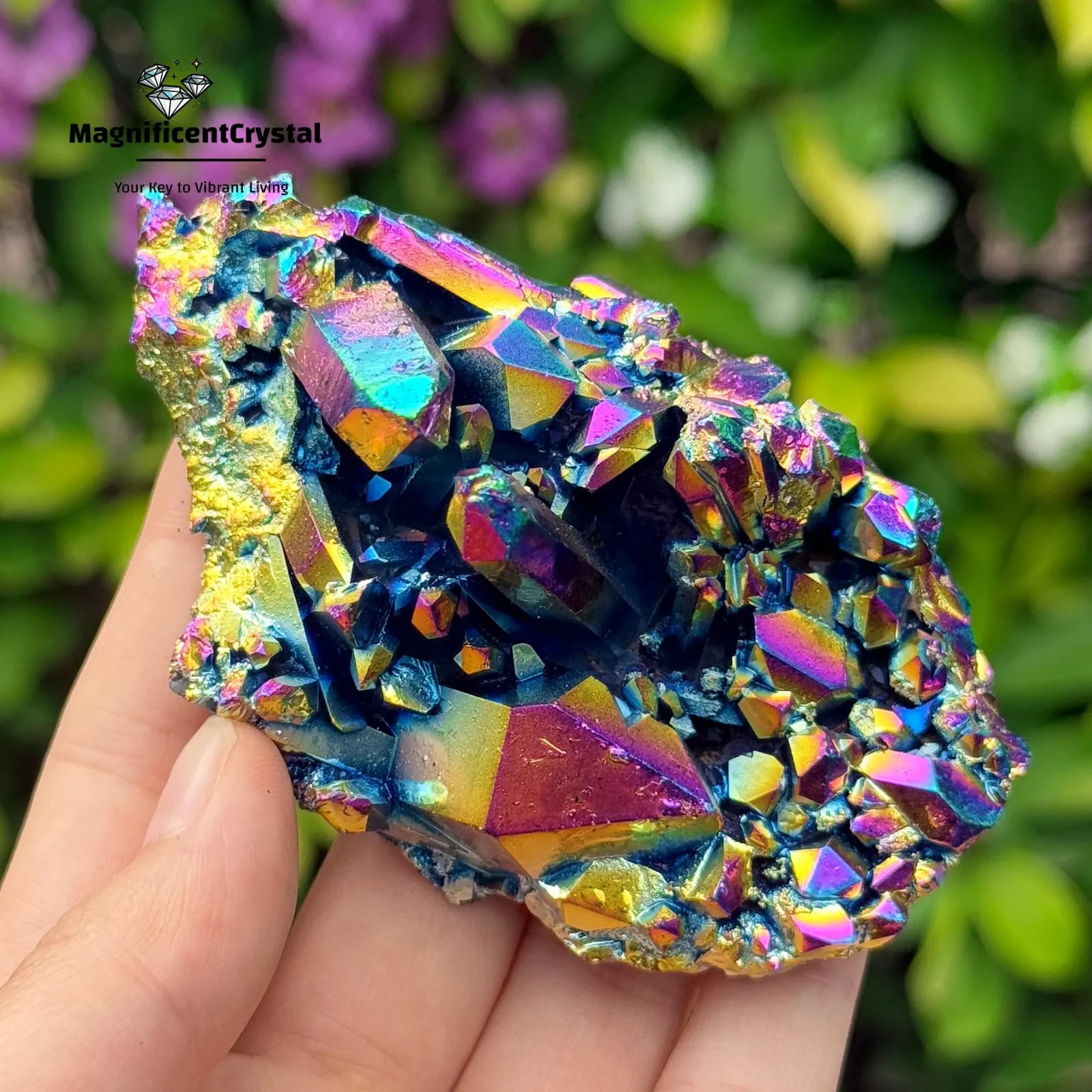 1PC Natural Titanium Rainbow Cluster Quartz Aura Quartz Crystal Reiki Home Decor