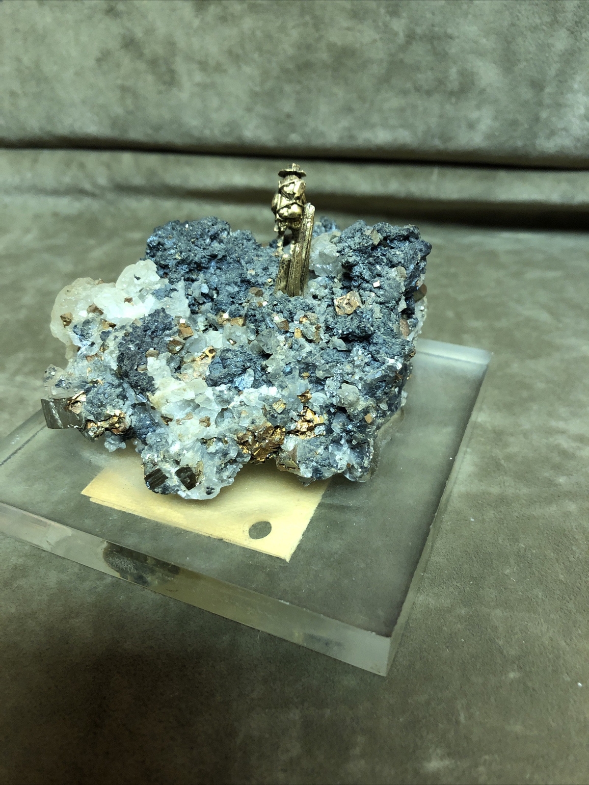 Vintage Mother Lode Pyrite Mineral Specimen Mexico Acrylic Lucite Base