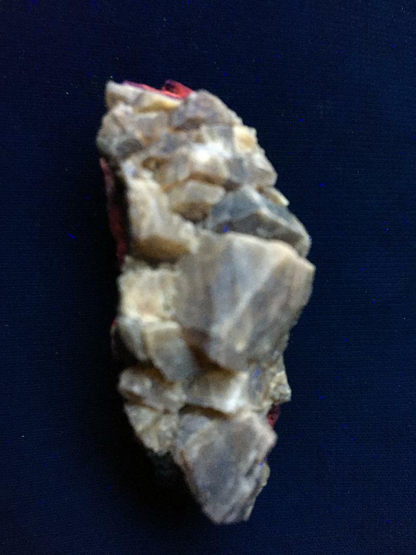KB: BRIGHT! FL YELLOW/WHITE & RED CALCITE XLS. SW & PHOS., STRONTIAN, SCOTLAND