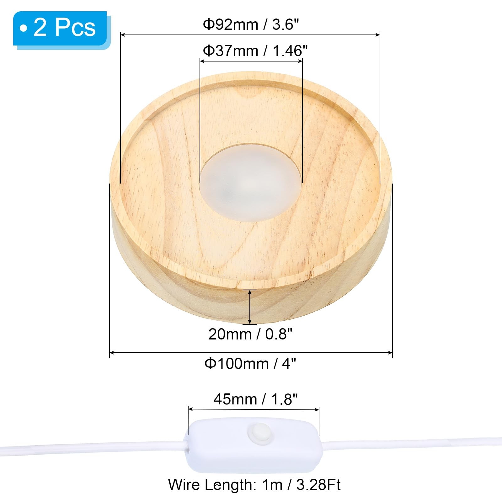4 Inch Wooden LED Light Base, 2pcs Wood Light Display Base Stand Lighting wit…