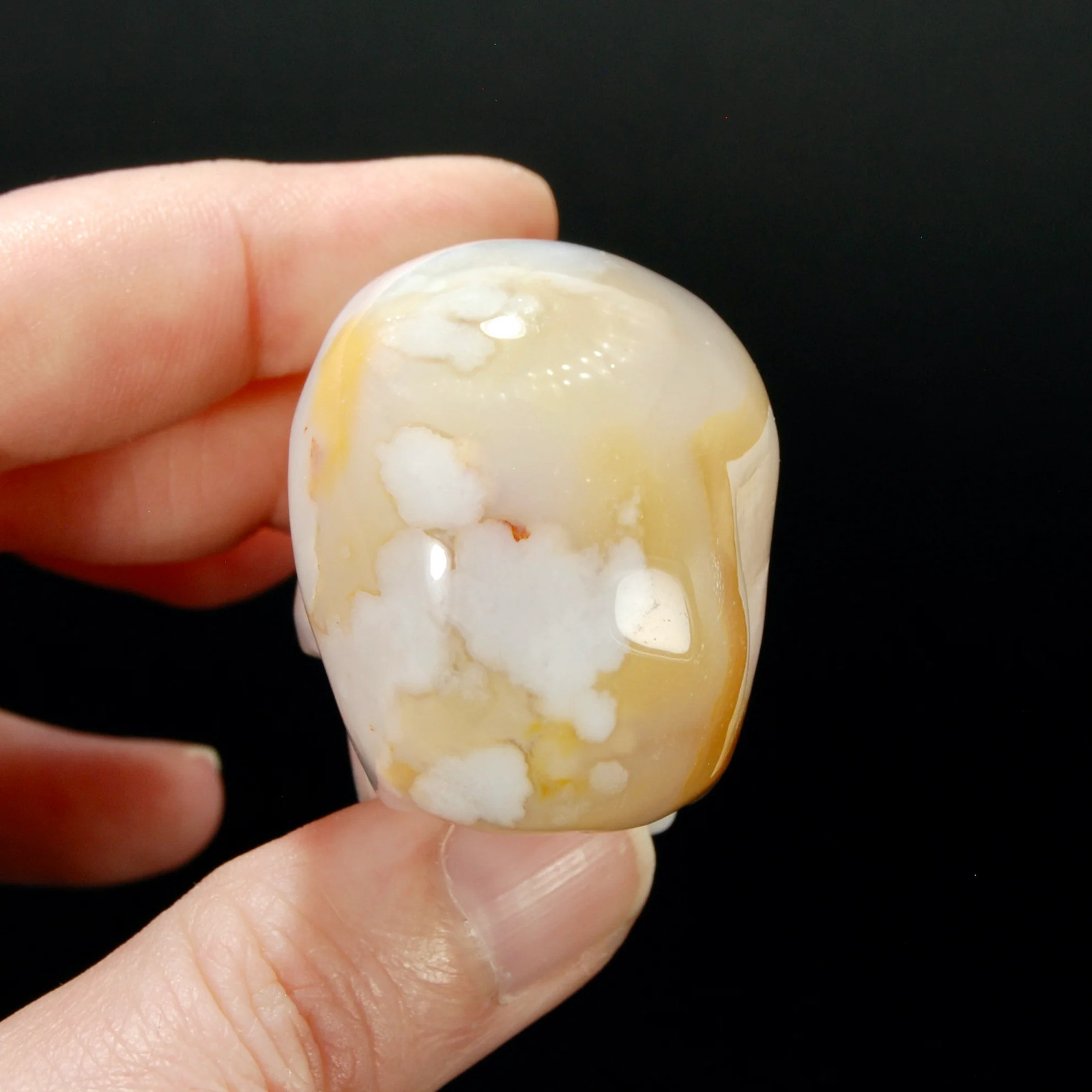 2in Sakura Flower Agate Carved Crystal Skull, Realistic Peach White Flower Agate