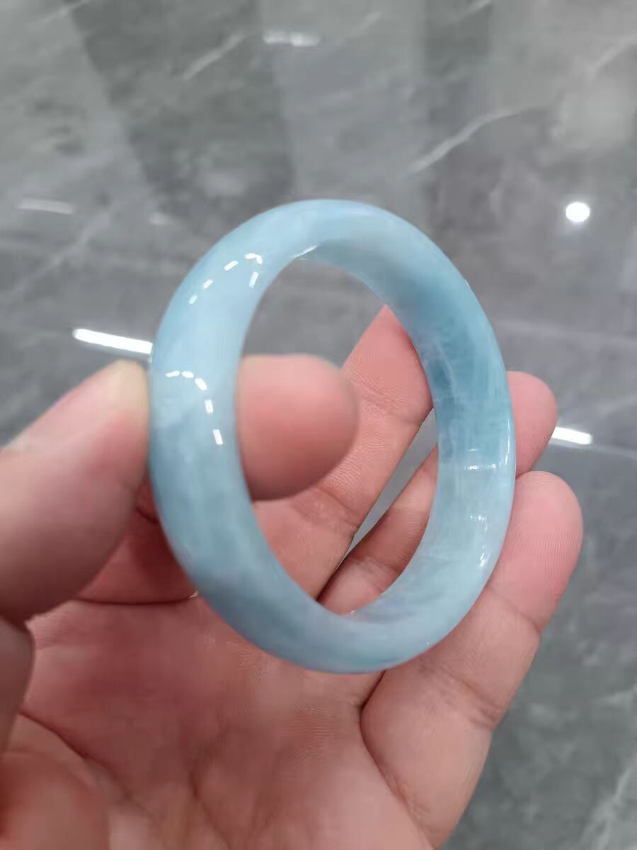 100% Natural Blue Aquamarine Gemstone Bangle AAAAA Inner Diameter 52mm