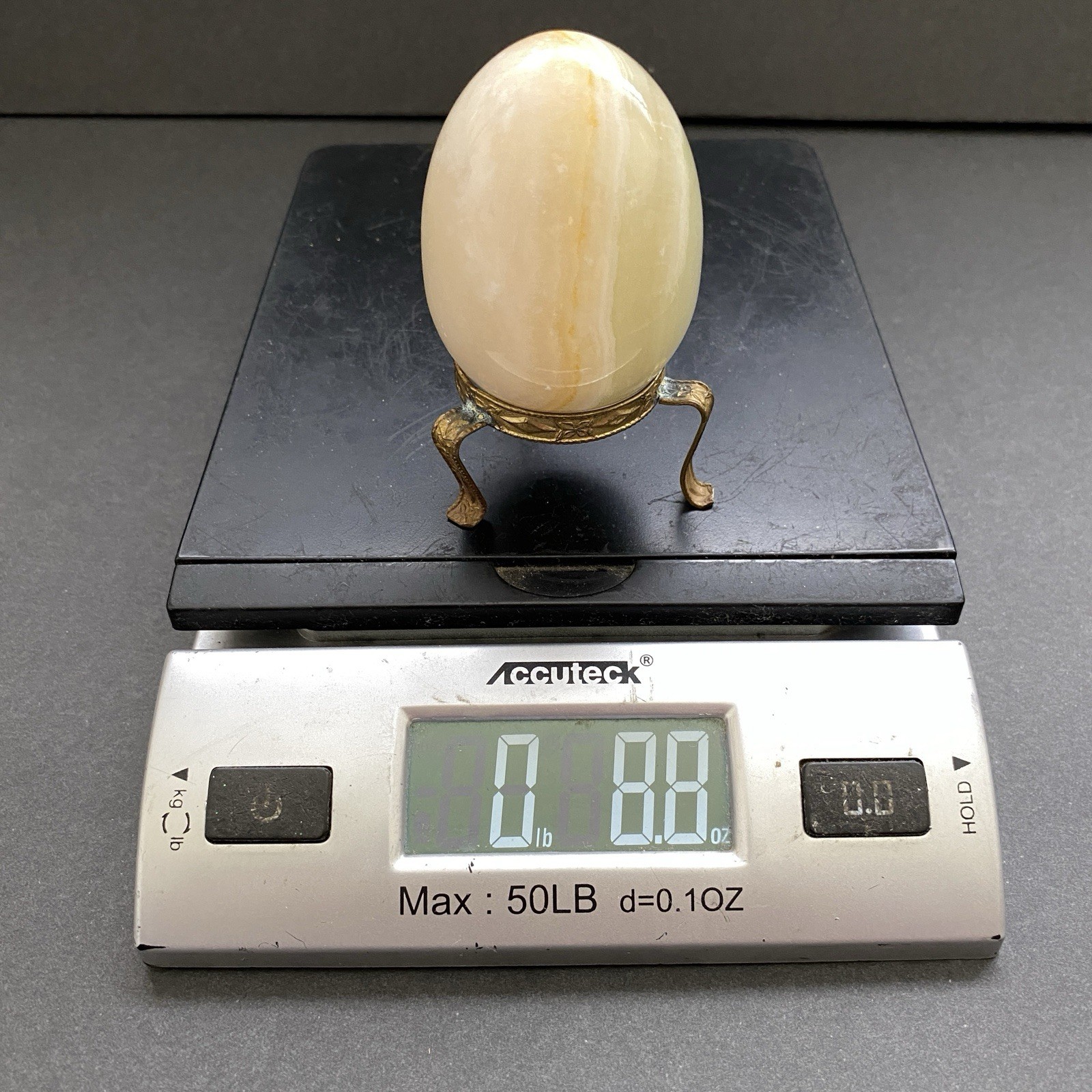 Natural Onyx Stone Egg With Stand Hand Polished Banded Agate Calcite Crystal