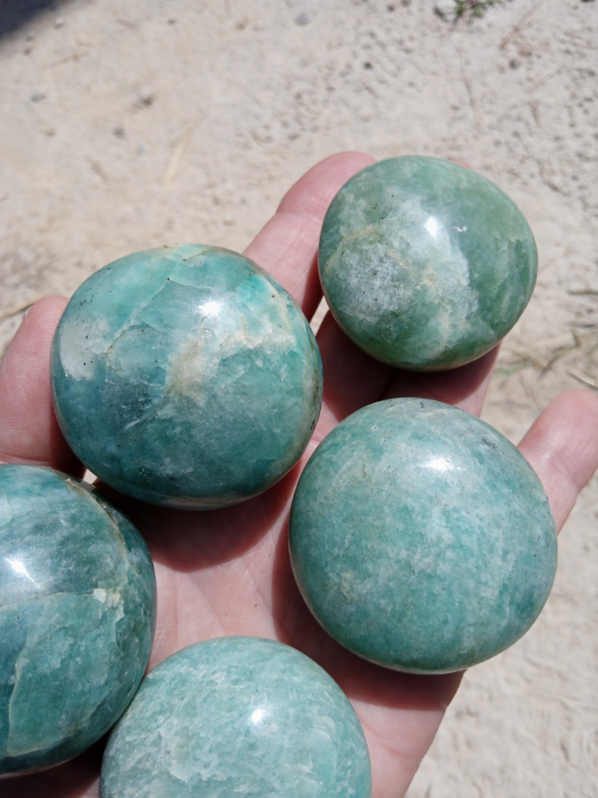 Lot of 5 Hand Polished Amazonite Palm Stones! Healing, Over 1 Lb! S2
