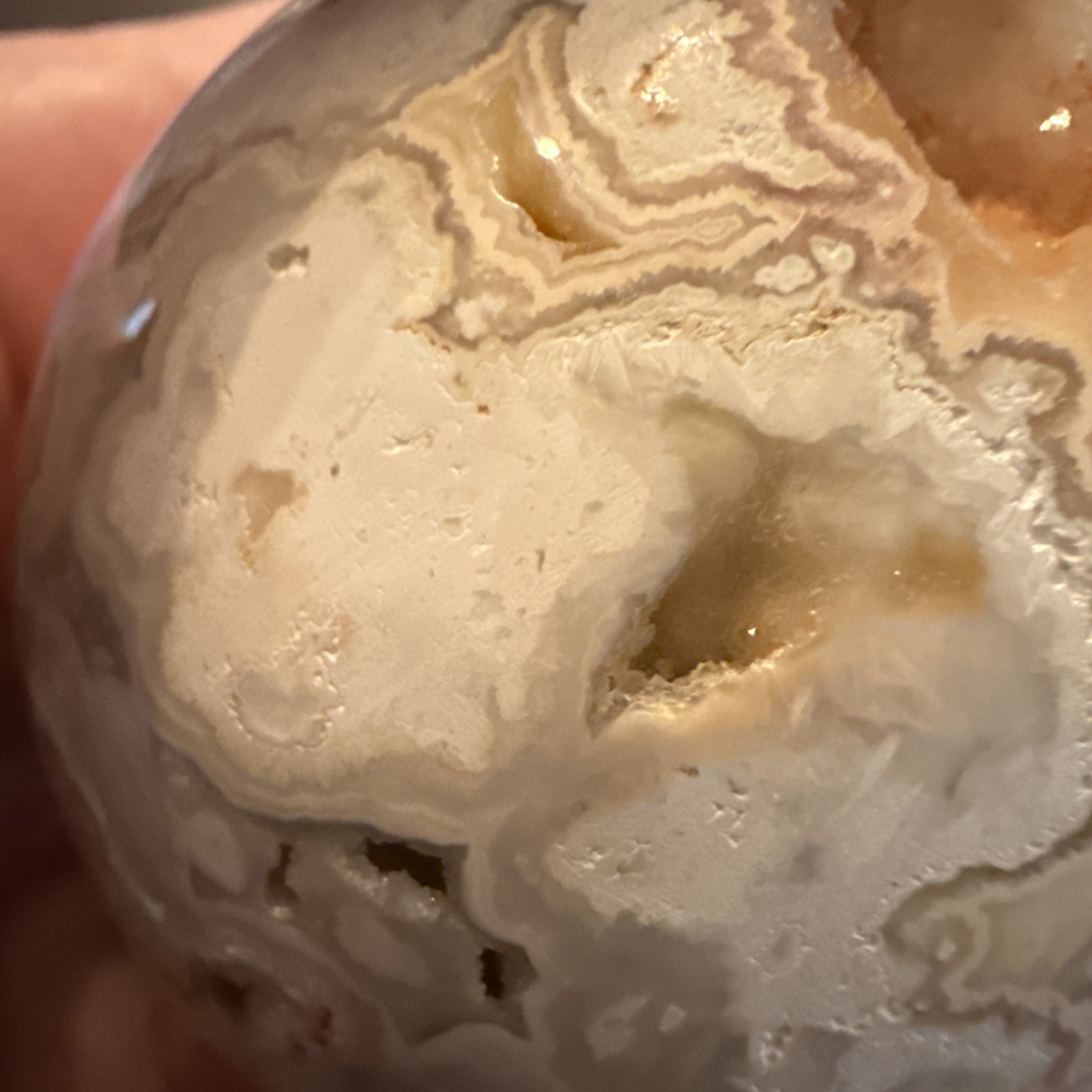 Pink Lace Agate Sphere 2.25 In With Tall Elegant Glass Stand 242g