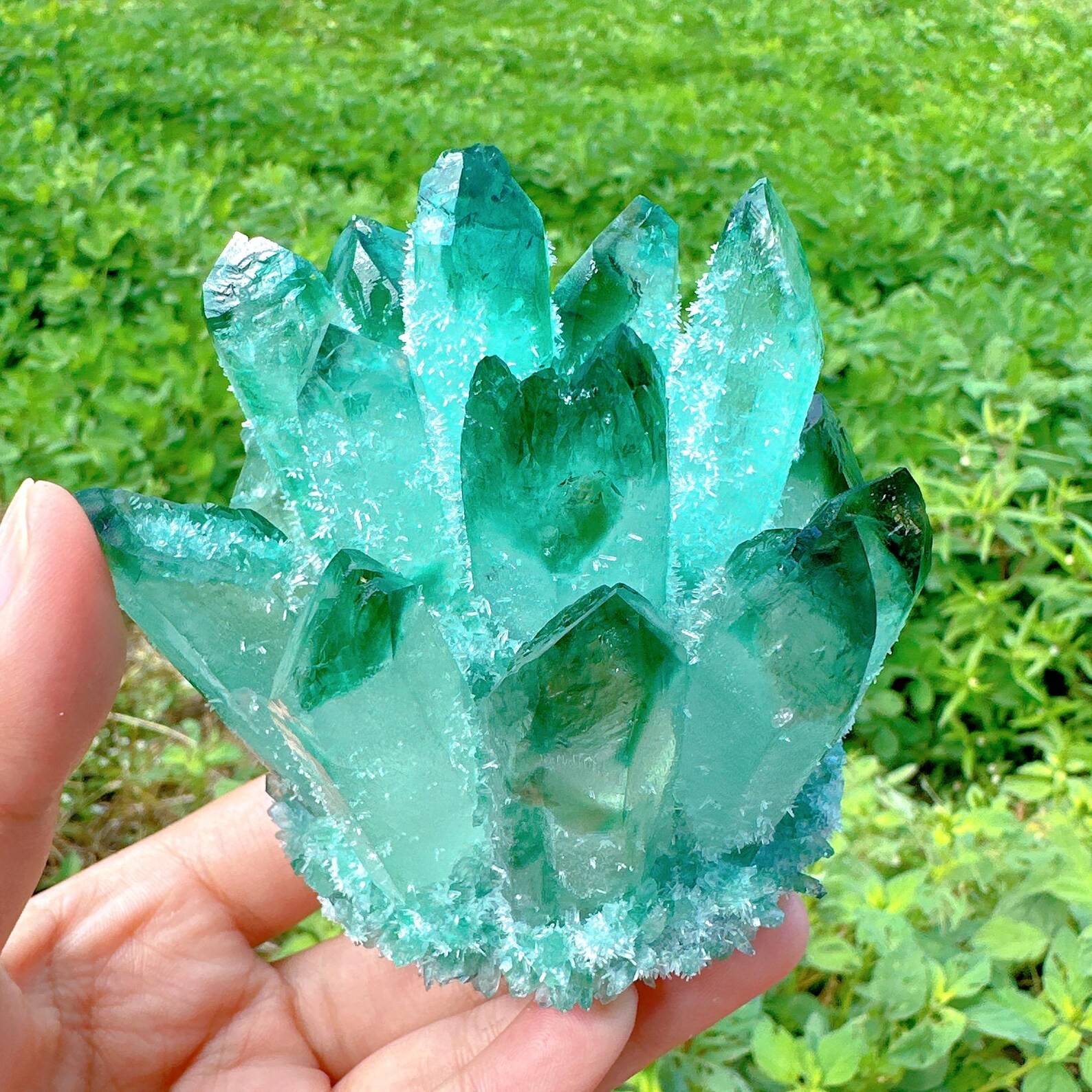 550G Rare Green Phantom Crystal Cluster Natural Geode Reiki Quartz Art Decor