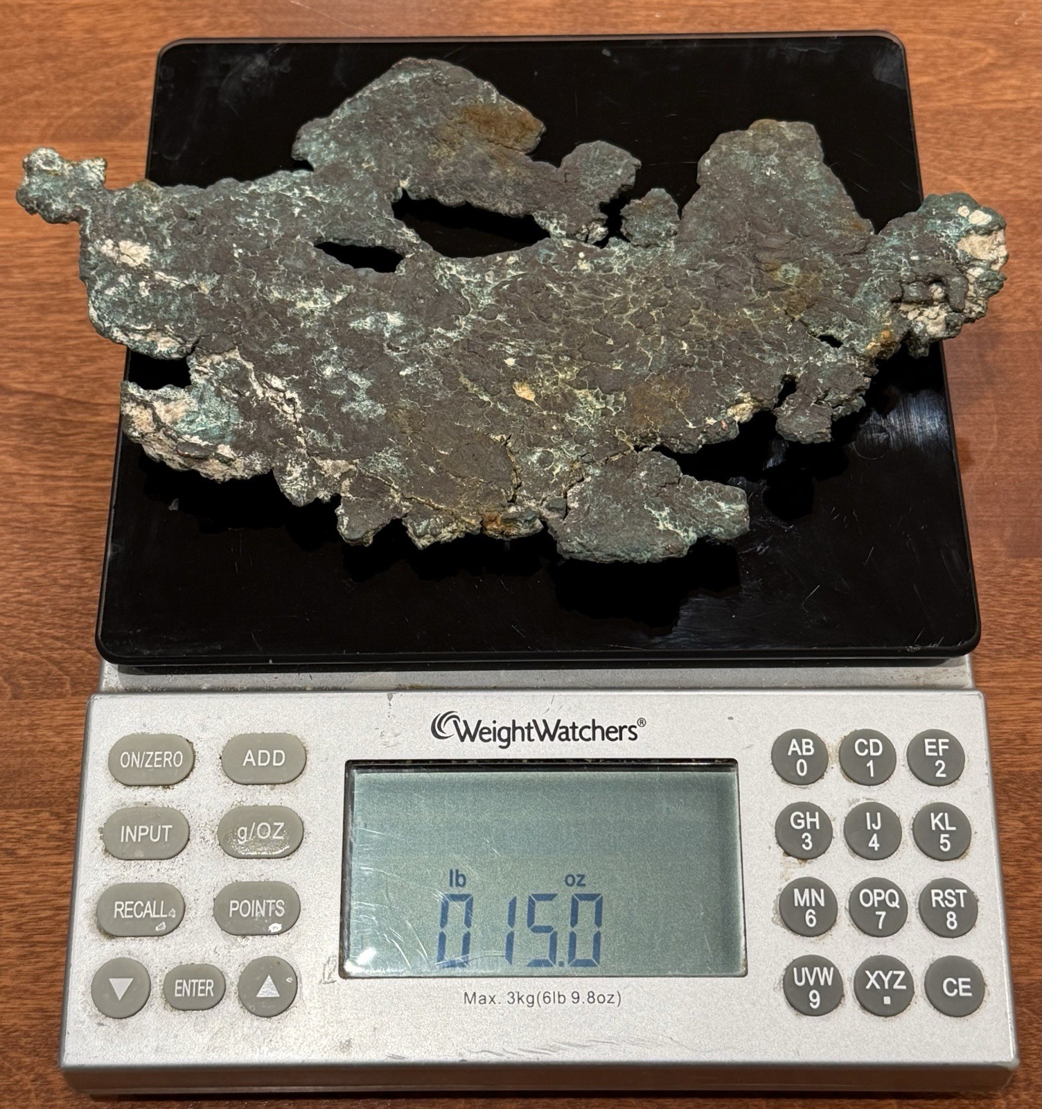 15 Oz. Float Copper Specimen- 8 3/4” X 5 3/4” – Lots Of Character, Great Display