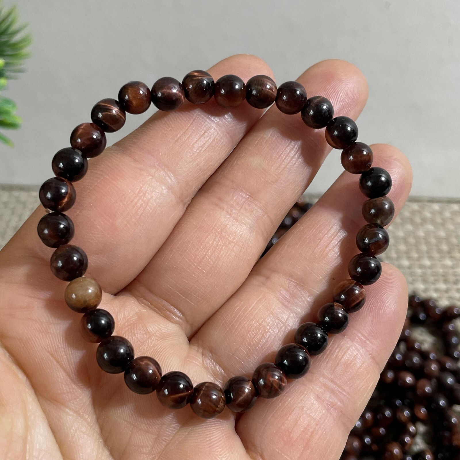 Wholesale 5Pcs Red Tiger Eye Stone 6mm Quartz Crystal Stretch Bracelet