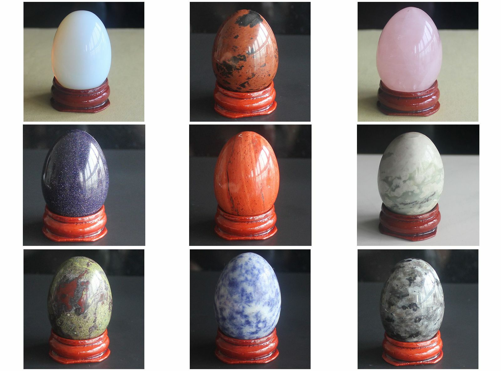 Gemstone crystal egg with wood stand chakra stones reiki healing home decor