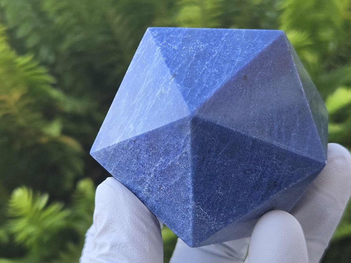 Blue Aventurine Carved Geometric Icosahedron, Large (46mm to 60mm) Decorative