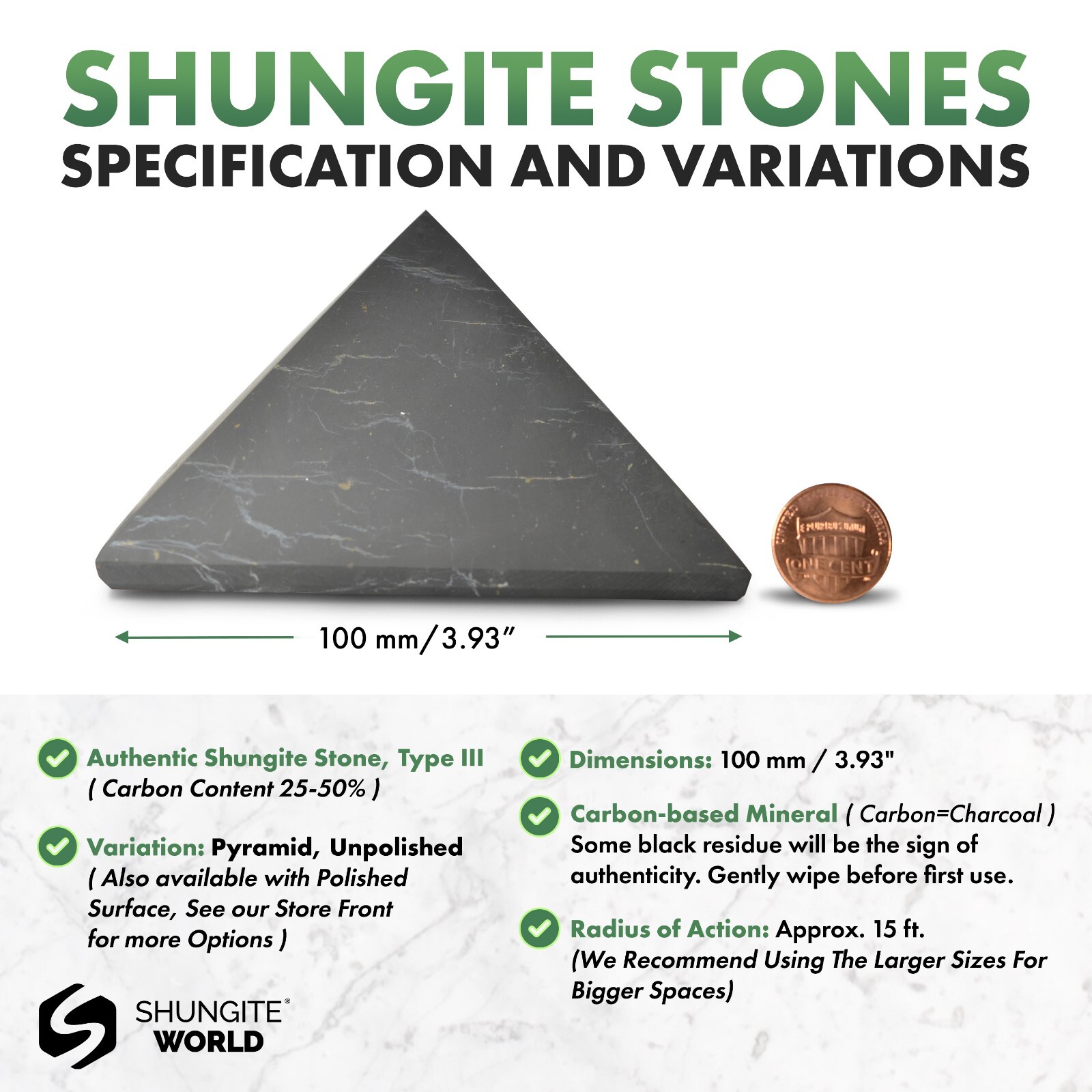 Shungite World Shungite Pyramid – 100 mm / 3.93″ ( Polished or Unpolished )